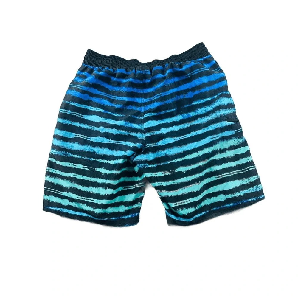 Adidas Swim Trunks Men M Blue Black Regular Striped Lined Summer Athletic Surf